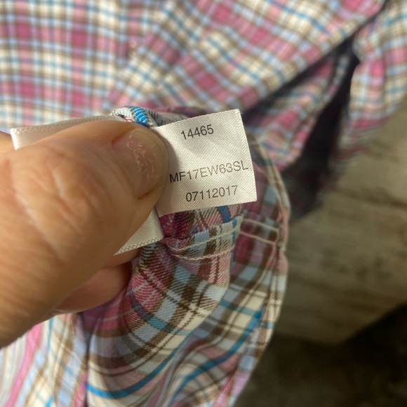 Peter Millar Crown Sport soft button down short plaid purple blue white Sz large - Picture 7 of 7